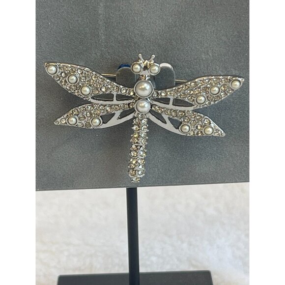 Talbots Sterling Silver White Pearl Design Dragonfly Brooch Pin New with Tag - Picture 2 of 3